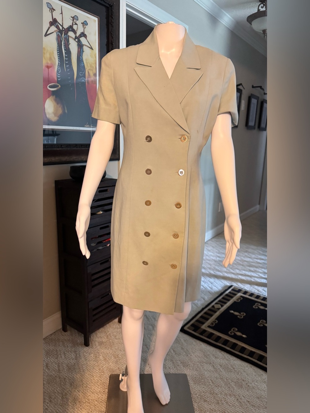 Jones New York Khaki Double-Breasted Short-Sleeve Dress